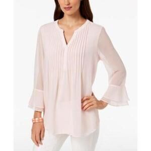 Charter Club Pleated Sheer Blouse Honey Glaze M